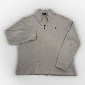Polo Ralph Lauren Sweater Mens Size Large Beige 1/4 Zip Mock Neck Pullover